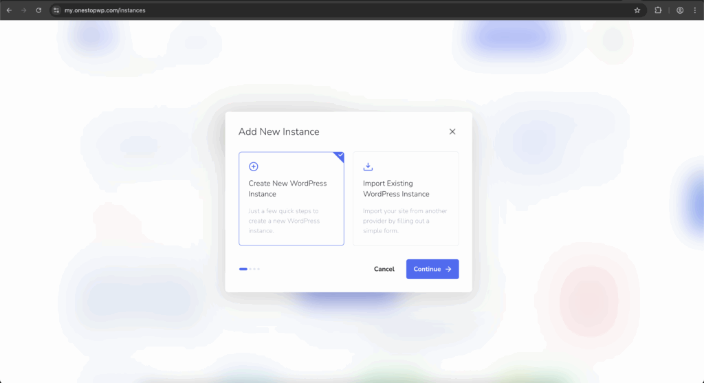 Create New WordPress Instance Create New WordPress Instance