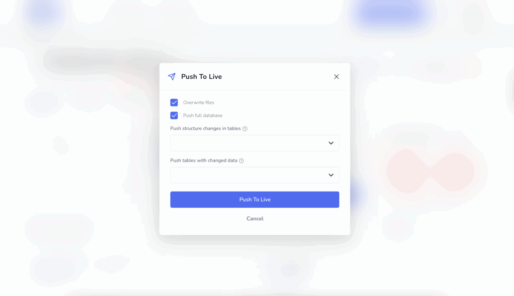 Push To Live - choose exactly what to push on your live WordPress website! Push To Live - choose exactly what to push on your live WordPress website!