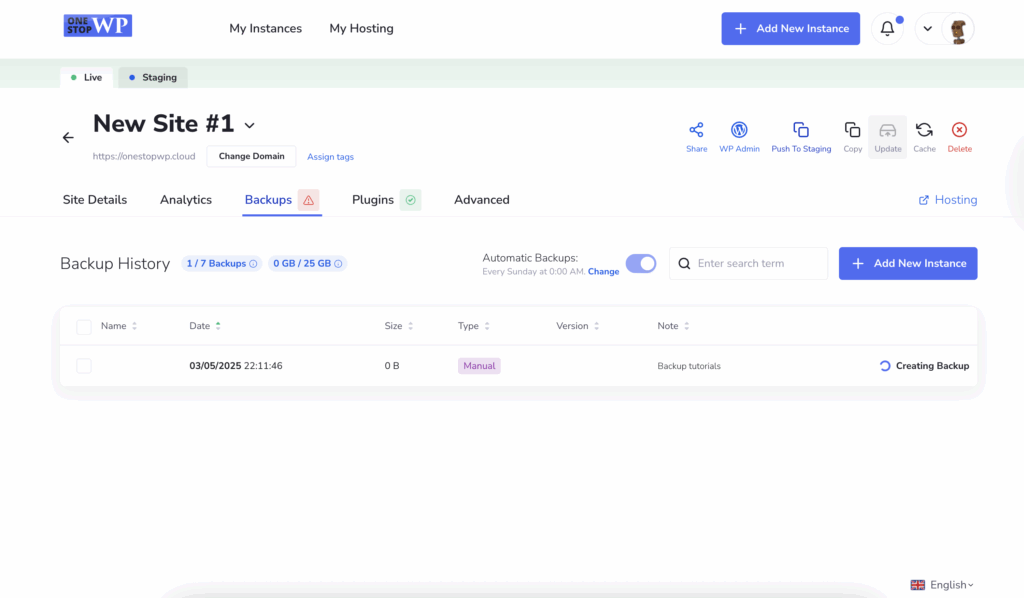 OneStopWP creating backup OneStopWP creating backup