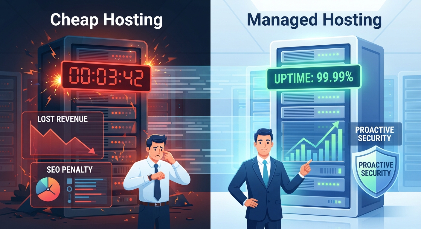 Beitragsbild für The True Cost of Downtime: Why Cheap Hosting is a False Economy